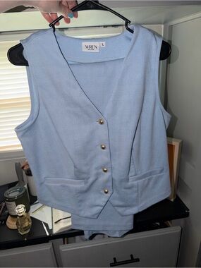 WREN Pale Blue Sleeveless Button Vest